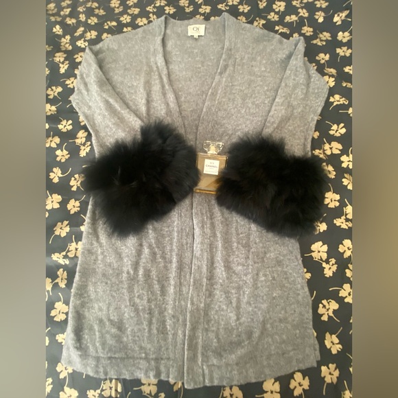 Qi Cashmere Cashmere & Fox-Fur Cuff Cardigan Sweater / Size XSmall - Picture 8 of 17
